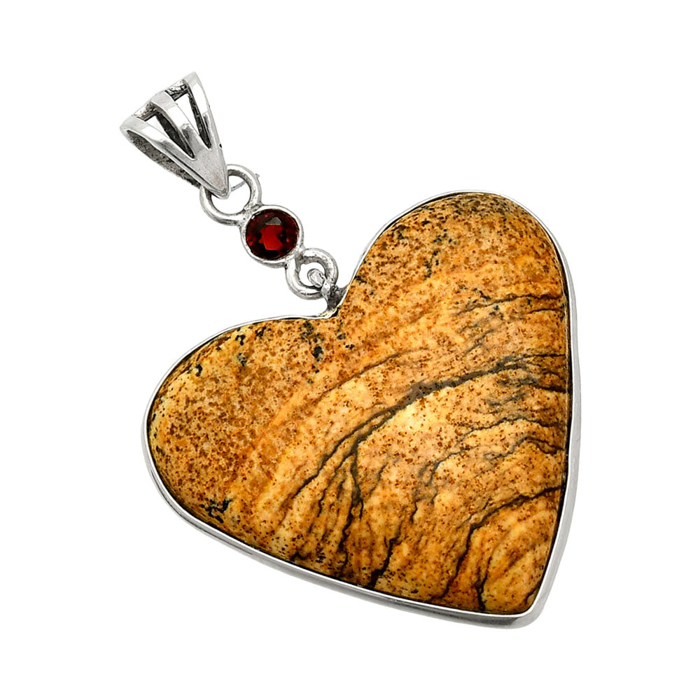 Heart - Picture Jasper & Garnet Pendant P-1098 SDP150136