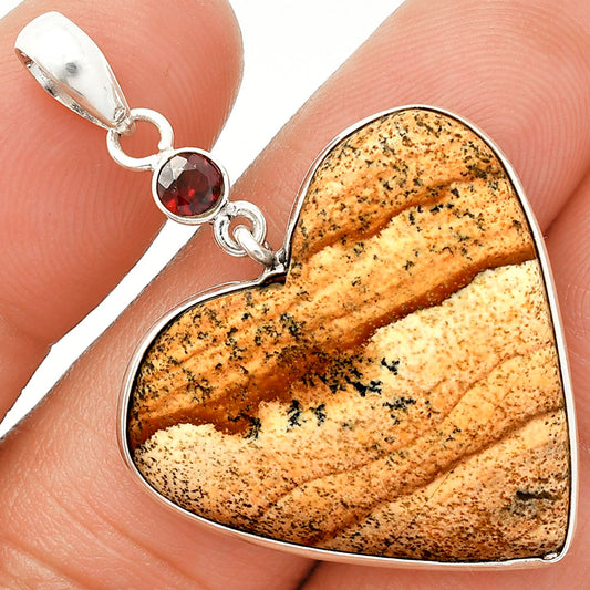Heart - Picture Jasper & Garnet Pendant P-1098 SDP150139