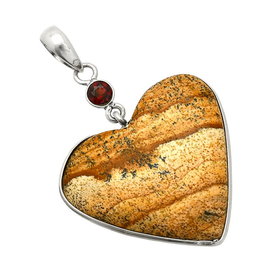 Heart - Picture Jasper & Garnet Pendant P-1098 SDP150139