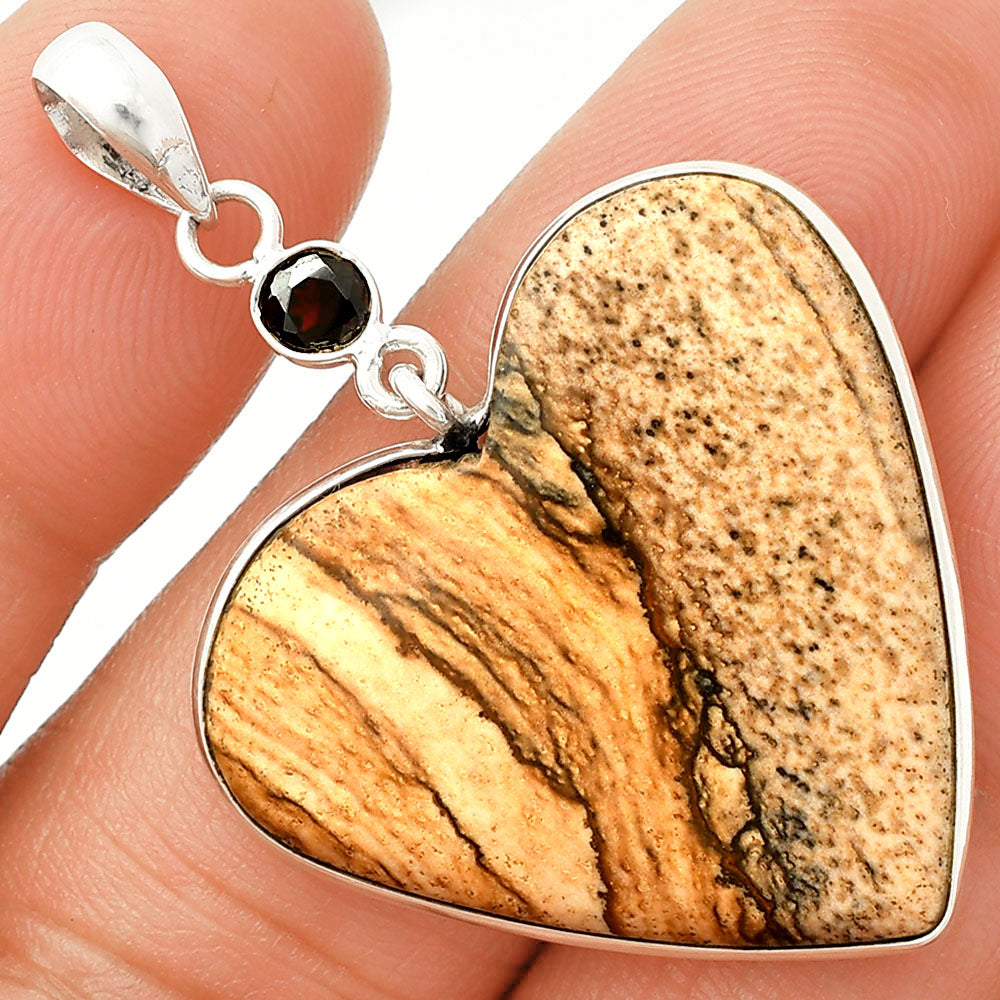 Heart - Picture Jasper & Garnet Pendant P-1098 SDP150143