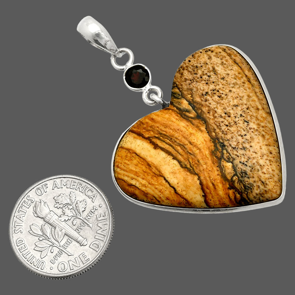 Heart - Picture Jasper & Garnet Pendant P-1098 SDP150143