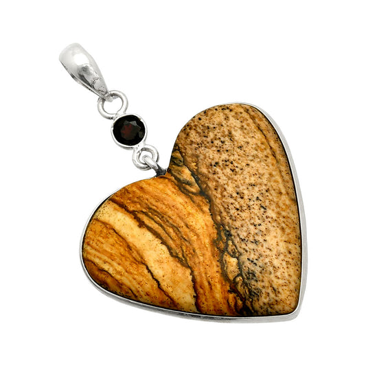 Heart - Picture Jasper & Garnet Pendant P-1098 SDP150143