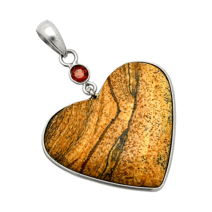 Heart - Picture Jasper & Garnet Pendant P-1098 SDP150147