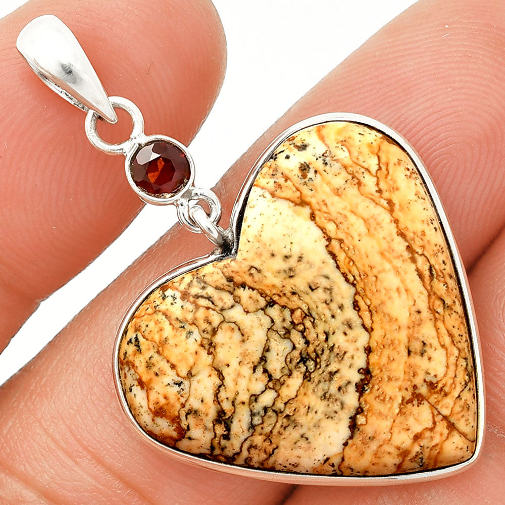 Heart - Picture Jasper & Garnet Pendant P-1098 SDP150150