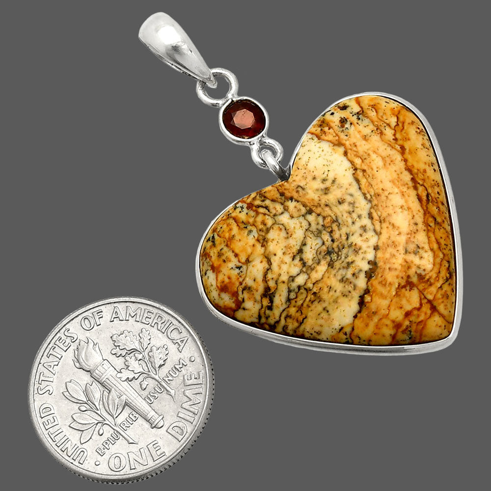 Heart - Picture Jasper & Garnet Pendant P-1098 SDP150150