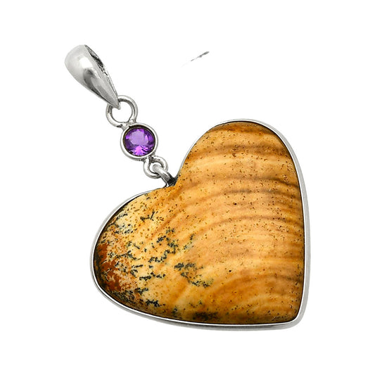 Heart - Picture Jasper & Amethyst Pendant P-1098 SDP150153