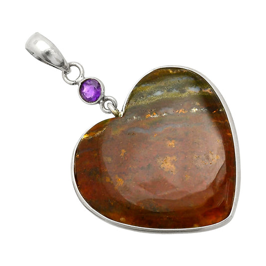 Heart - Texas Moss Agate & Amethyst Pendant P-1098 SDP150154