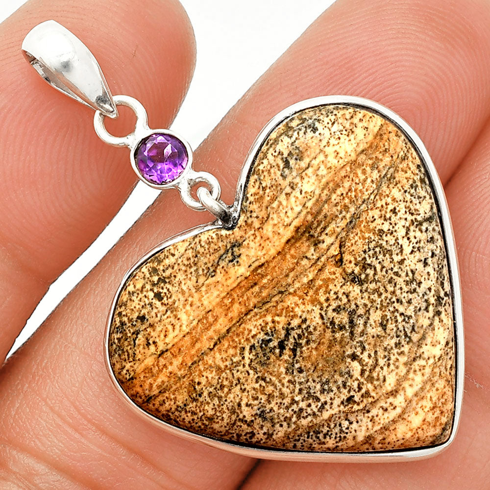 Heart - Picture Jasper & Amethyst Pendant P-1098 SDP150155