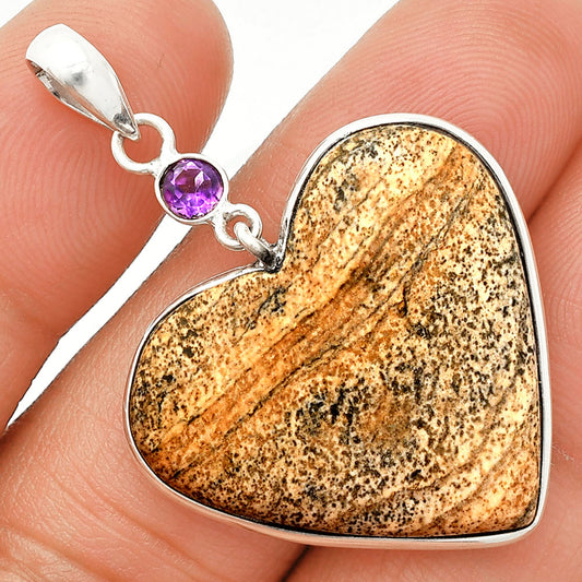 Heart - Picture Jasper & Amethyst Pendant P-1098 SDP150155