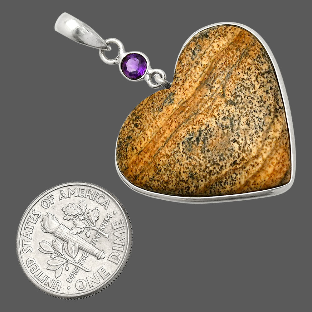 Heart - Picture Jasper & Amethyst Pendant P-1098 SDP150155
