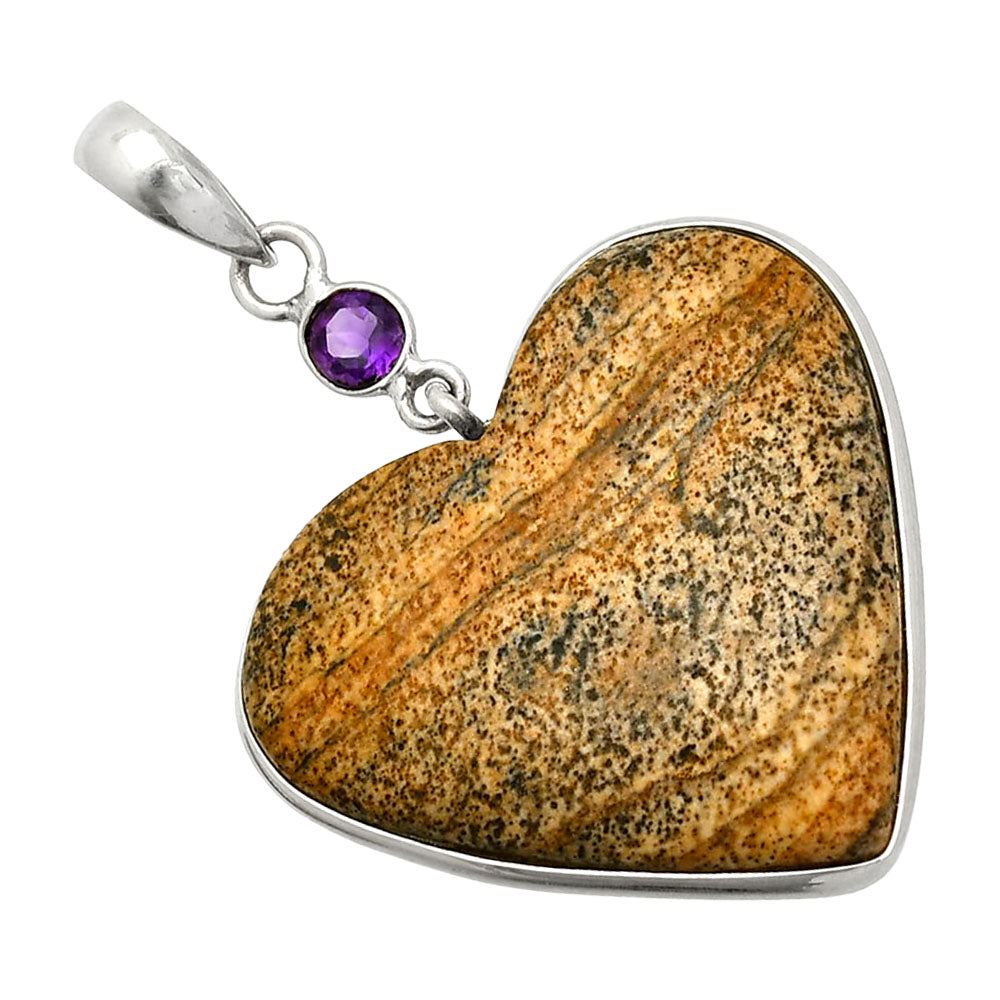 Heart - Picture Jasper & Amethyst Pendant P-1098 SDP150155