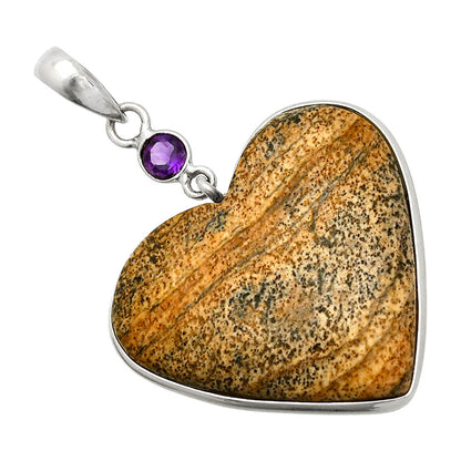 Heart - Picture Jasper & Amethyst Pendant P-1098 SDP150155