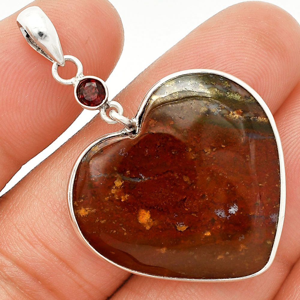 Heart - Texas Moss Agate & Garnet Pendant P-1098 SDP150159