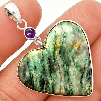 Heart - Green Mariposite & Amethyst Pendant P-1098 SDP150160