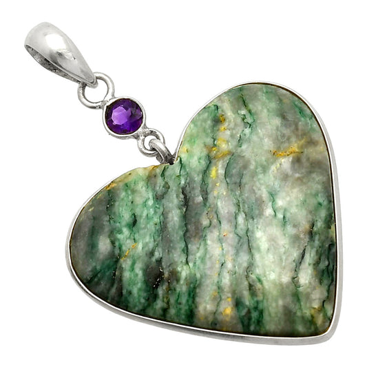 Heart - Green Mariposite & Amethyst Pendant P-1098 SDP150160