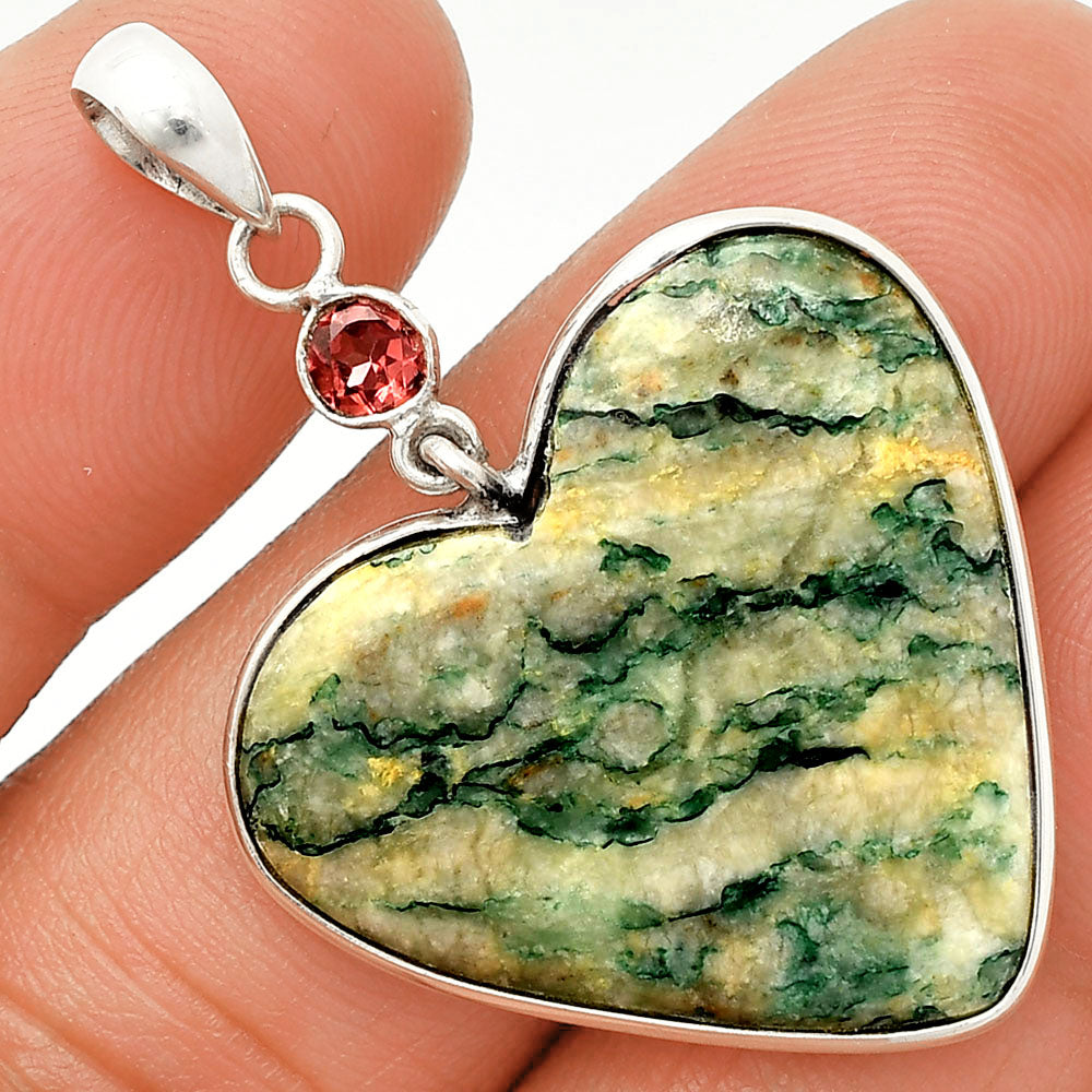Heart - Green Mariposite & Garnet Pendant P-1098 SDP150161