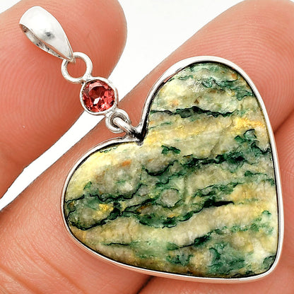 Heart - Green Mariposite & Garnet Pendant P-1098 SDP150161