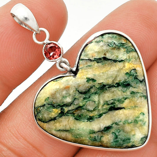 Heart - Green Mariposite & Garnet Pendant P-1098 SDP150161