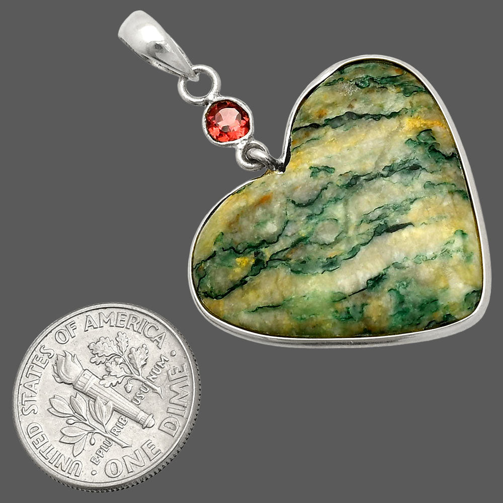 Heart - Green Mariposite & Garnet Pendant P-1098 SDP150161