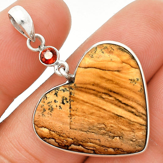 Heart - Picture Jasper & Garnet Pendant P-1098 SDP150168