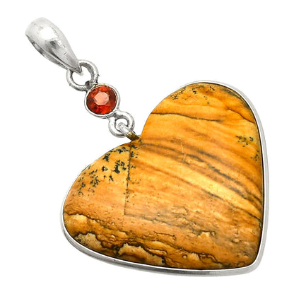 Heart - Picture Jasper & Garnet Pendant P-1098 SDP150168