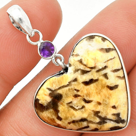 Heart - Septarian - Dragon Stone & Amethyst Pendant P-1098 SDP150170