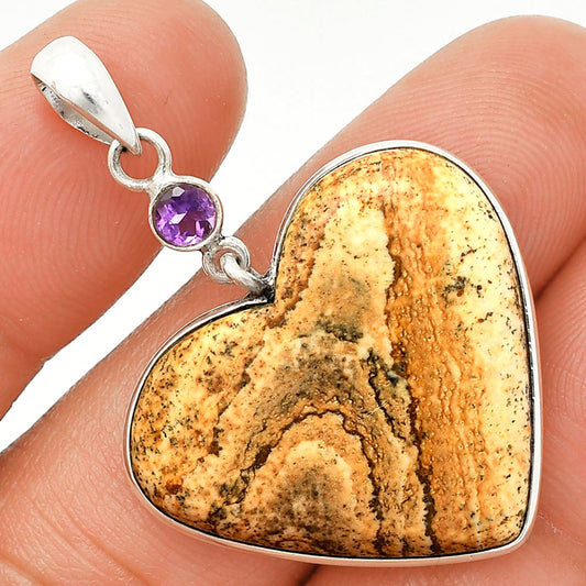 Heart - Picture Jasper & Amethyst Pendant P-1098 SDP150171