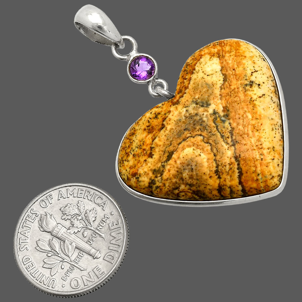 Heart - Picture Jasper & Amethyst Pendant P-1098 SDP150171
