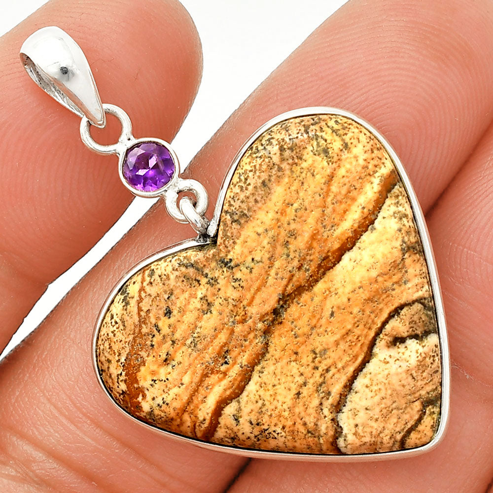 Heart - Picture Jasper & Amethyst Pendant P-1098 SDP150174