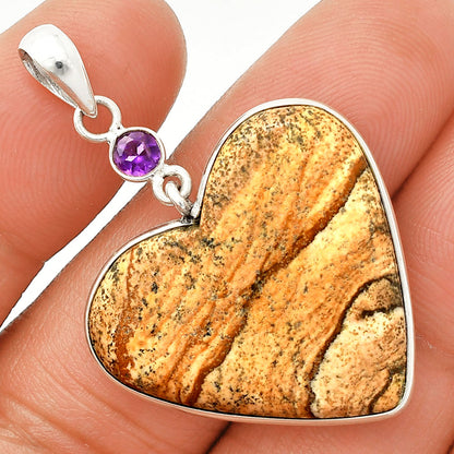 Heart - Picture Jasper & Amethyst Pendant P-1098 SDP150174