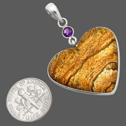 Heart - Picture Jasper & Amethyst Pendant P-1098 SDP150174