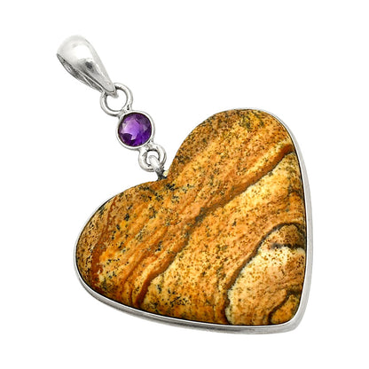 Heart - Picture Jasper & Amethyst Pendant P-1098 SDP150174