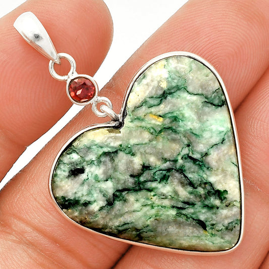 Heart - Green Mariposite & Garnet Pendant P-1098 SDP150175
