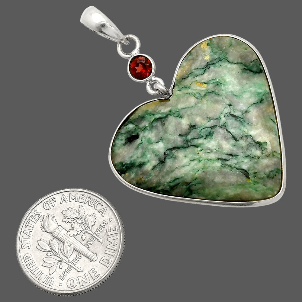 Heart - Green Mariposite & Garnet Pendant P-1098 SDP150175