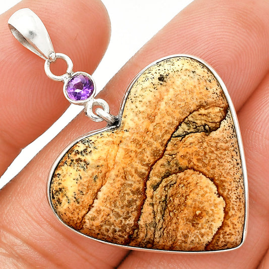 Heart - Picture Jasper & Amethyst Pendant P-1098 SDP150185