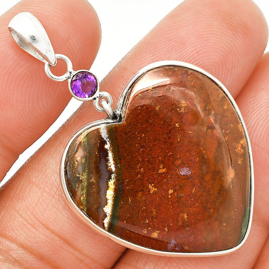 Heart - Texas Moss Agate & Amethyst Pendant P-1098 SDP150192