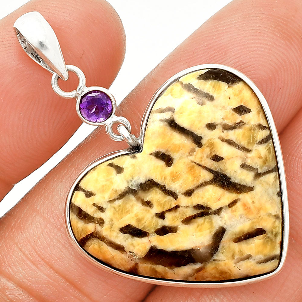 Heart - Septarian - Dragon Stone & Amethyst Pendant P-1098 SDP150193