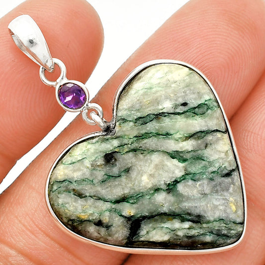 Heart - Green Mariposite & Amethyst Pendant P-1098 SDP150194