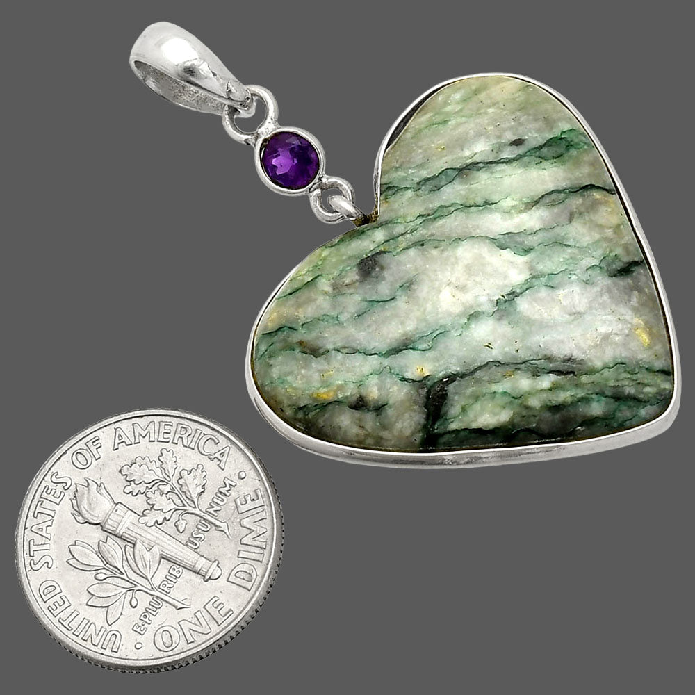 Heart - Green Mariposite & Amethyst Pendant P-1098 SDP150194