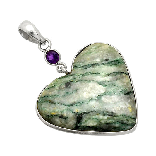 Heart - Green Mariposite & Amethyst Pendant P-1098 SDP150194