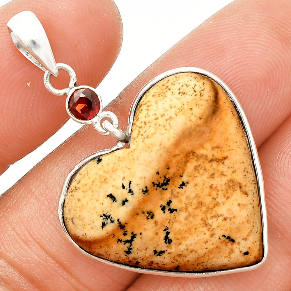 Heart - Picture Jasper & Garnet Pendant P-1098 SDP150196