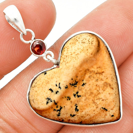 Heart - Picture Jasper & Garnet Pendant P-1098 SDP150196