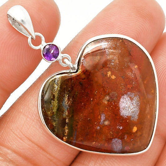 Heart - Texas Moss Agate & Amethyst Pendant P-1098 SDP150198