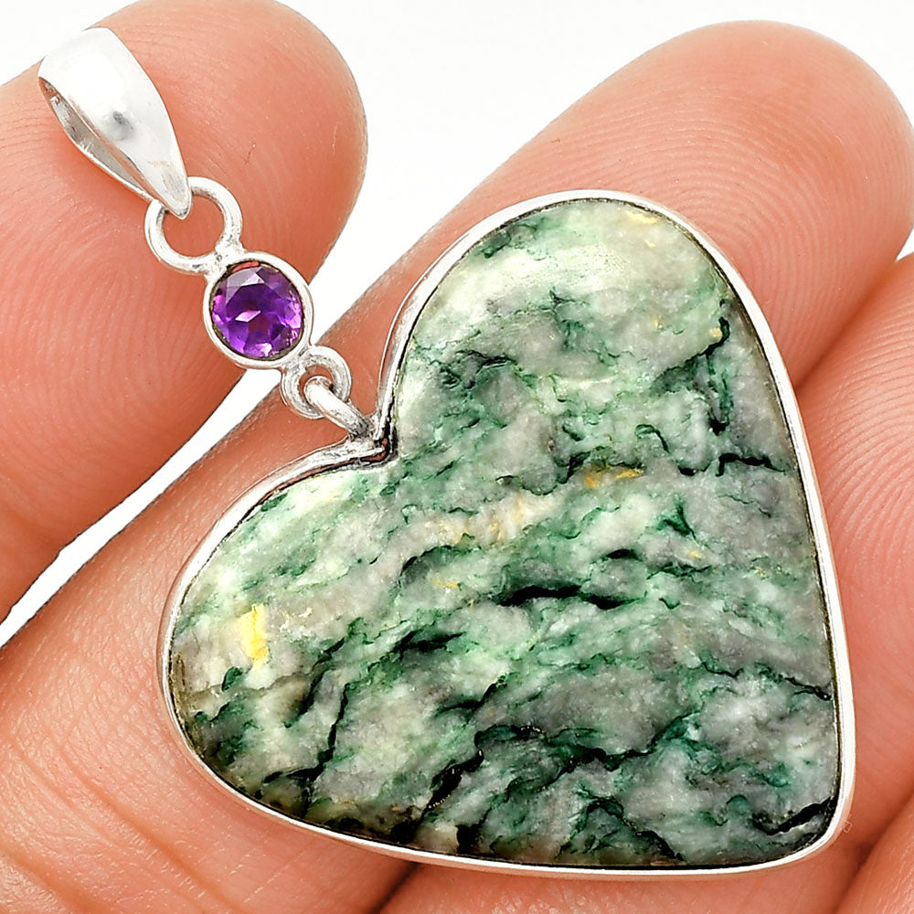 Heart - Green Mariposite & Amethyst Pendant P-1098 SDP150202