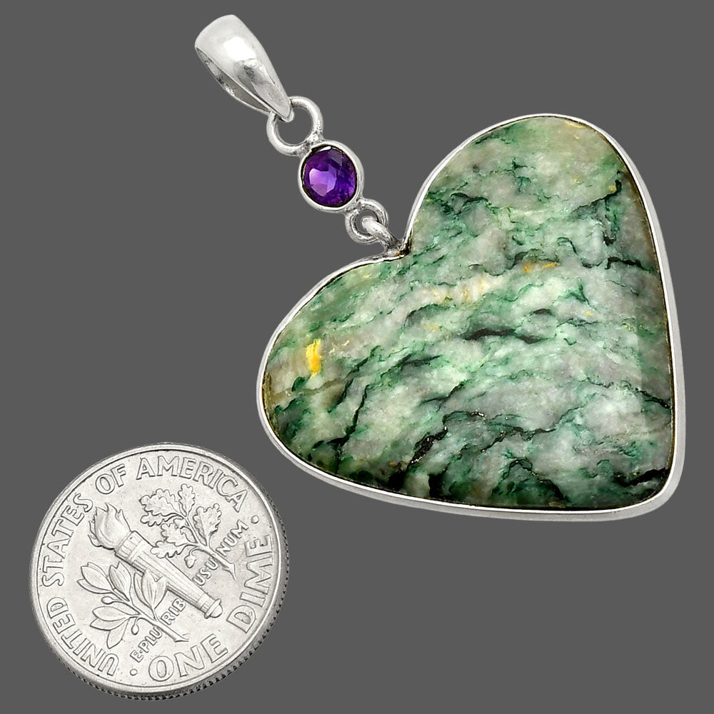 Heart - Green Mariposite & Amethyst Pendant P-1098 SDP150202
