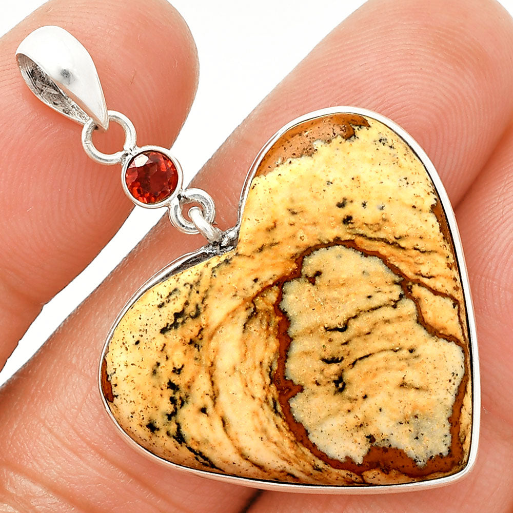 Heart - Picture Jasper & Garnet Pendant P-1098 SDP150204