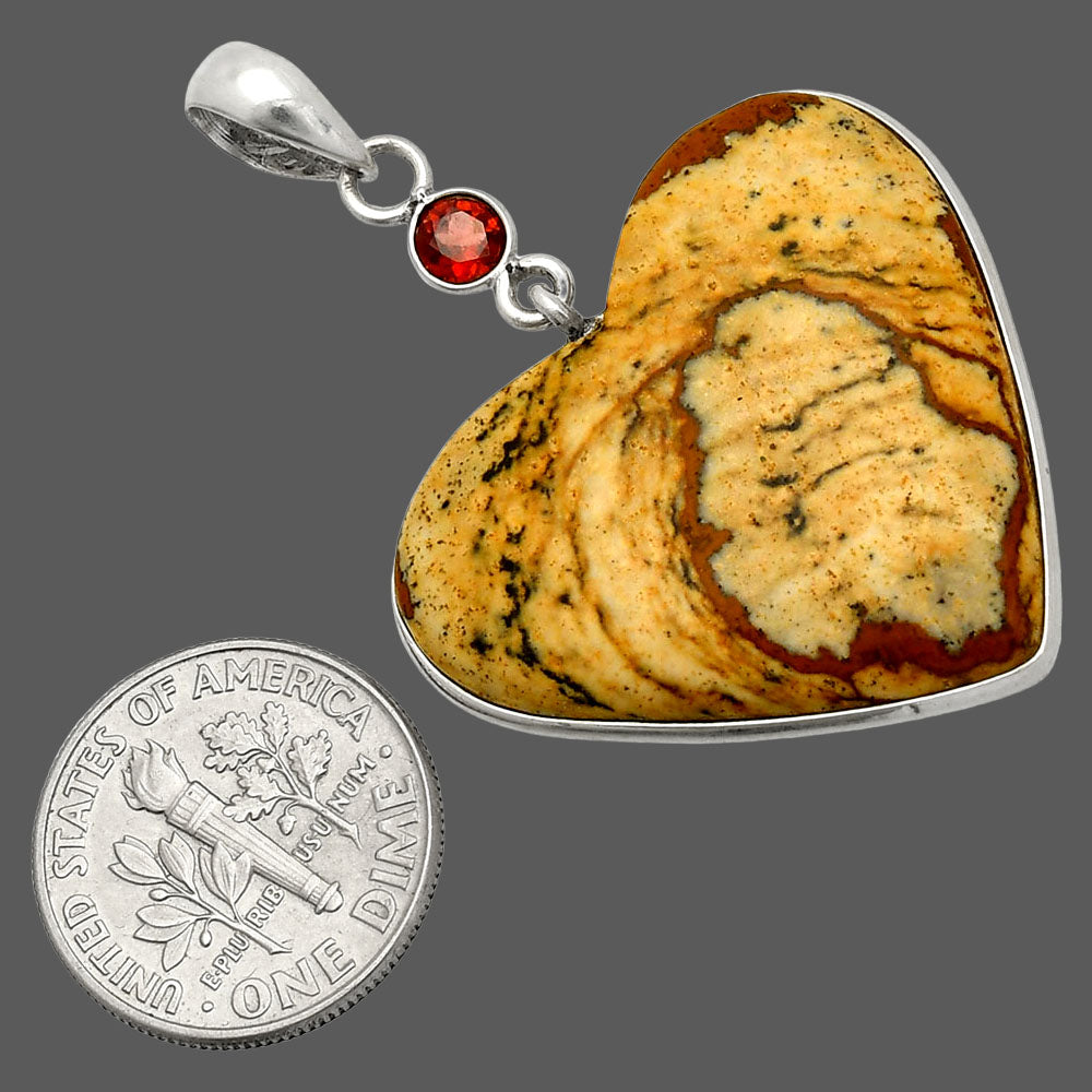Heart - Picture Jasper & Garnet Pendant P-1098 SDP150204