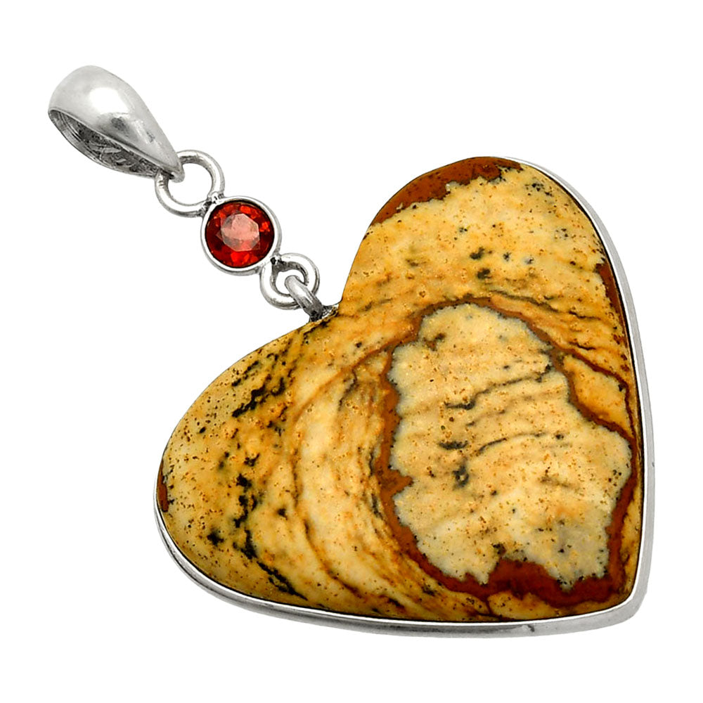 Heart - Picture Jasper & Garnet Pendant P-1098 SDP150204