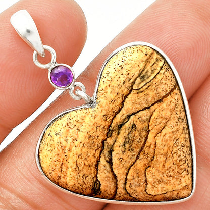 Heart - Picture Jasper & Amethyst Pendant P-1098 SDP150207