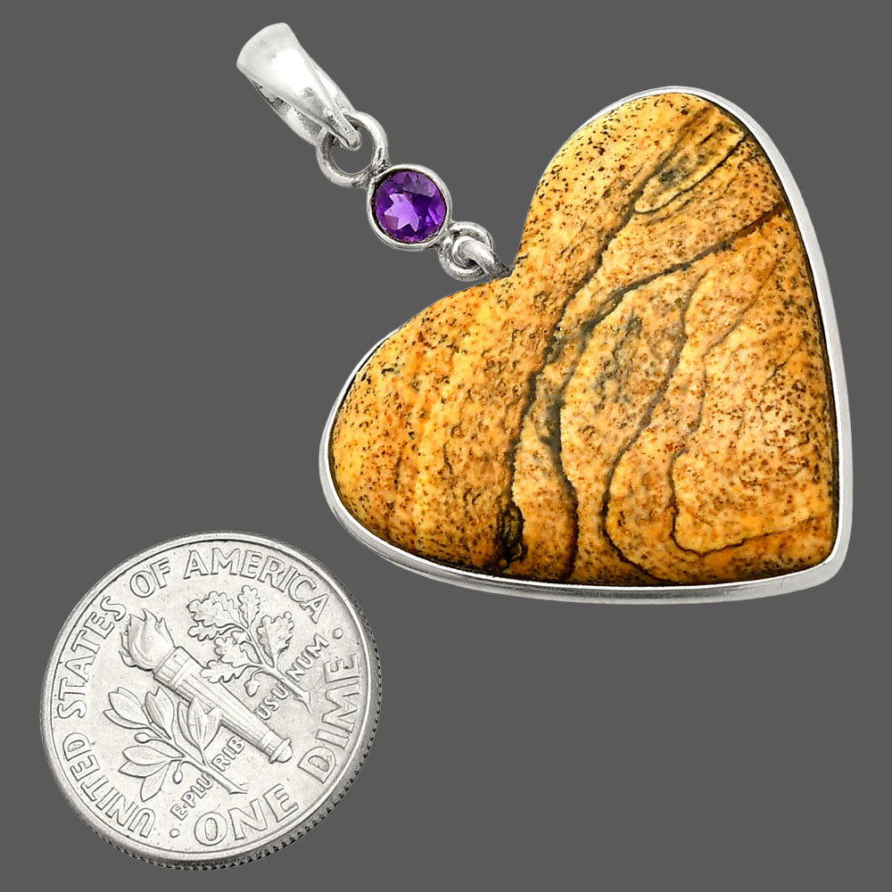 Heart - Picture Jasper & Amethyst Pendant P-1098 SDP150207